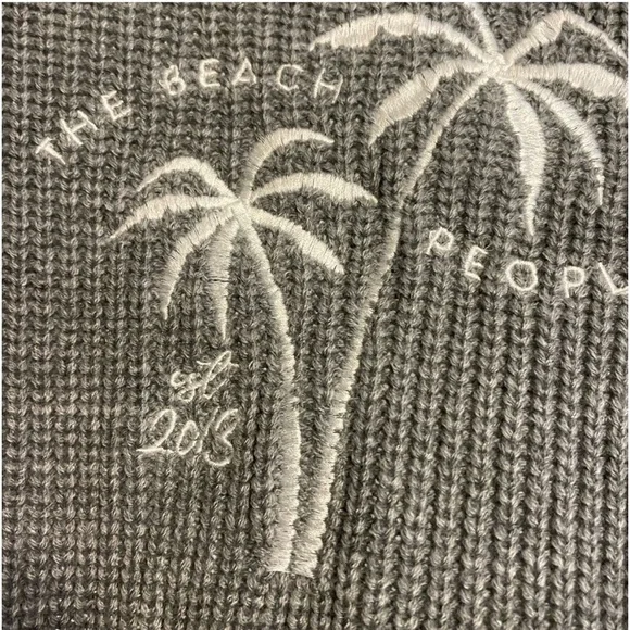 SOLD! THE BEACH PEOPLE Gray Twin Palms Chunky Knit Open Front Cardigan XL/2XL - Picture 10 of 16